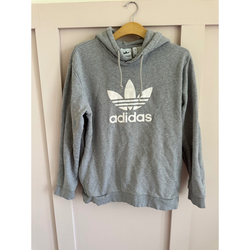 Adidas Originals Mens Trefoil Logo Hoodie Gray Pullover Sweatshirt Medium